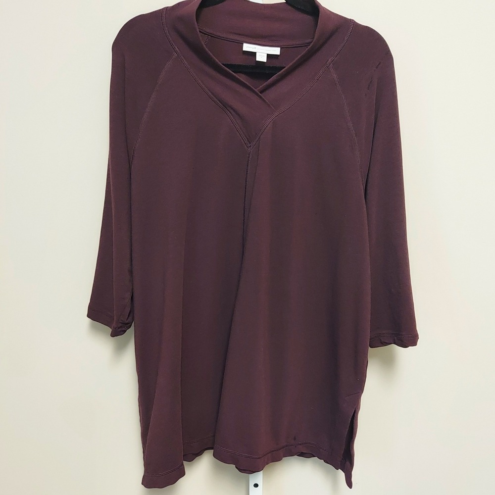 Pure Jill Affinity French Terry Tunic Top‎ Burgundy XL Pima Cotton Tencel Blend